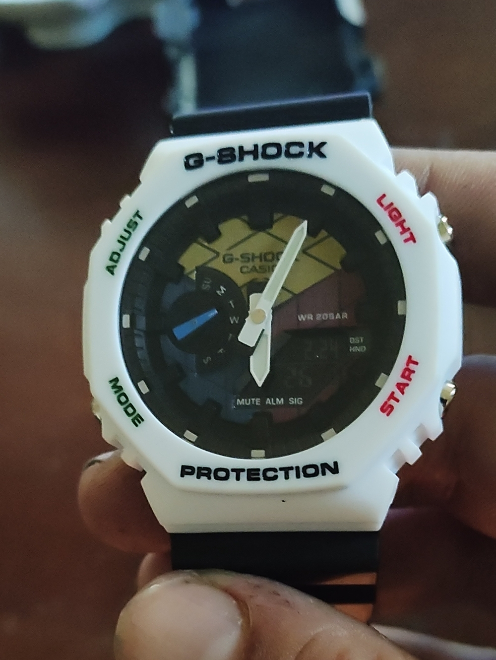 G-Shock White Bezel Black Band Analog-Digital Sport Watch